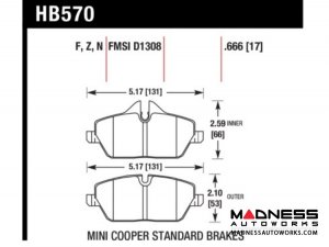 MINI Cooper Performance Brake Pad Set by Hawk Performance - Performance Ceramic - Front (R55 / R56 / R57 / R58 / R59 Models)
